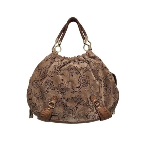 Cole Haan Handbags - Cole Haan H06 Floral Eyelet Leather Hobo Bag Large Tan Suede  Boho Y2K Slouchy ~